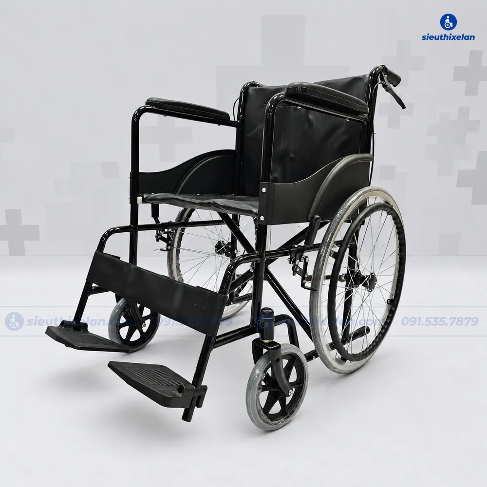 Xe Lăn X2 Ghế Da – Xe Lăn Tiêu Chuẩn Có Phanh Tay Cho Người Đẩy