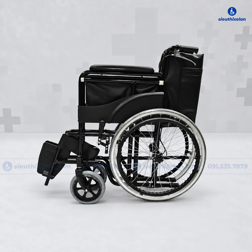 Xe Lăn X2 Ghế Da – Xe Lăn Tiêu Chuẩn Có Phanh Tay Cho Người Đẩy